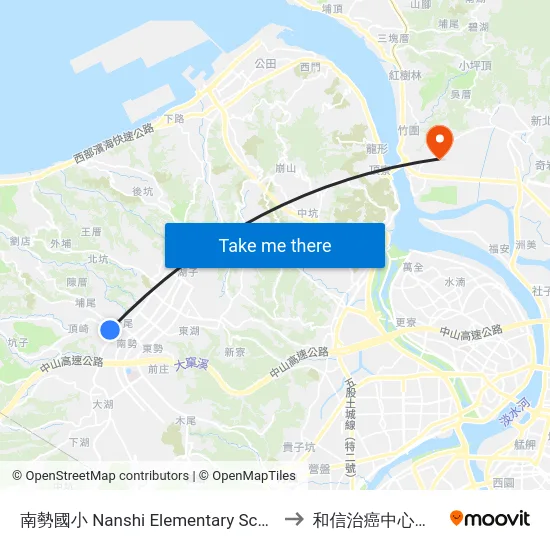 南勢國小 Nanshi Elementary School to 和信治癌中心醫院 map