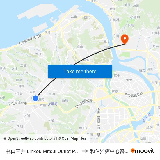 林口三井 Linkou Mitsui Outlet Park to 和信治癌中心醫院 map