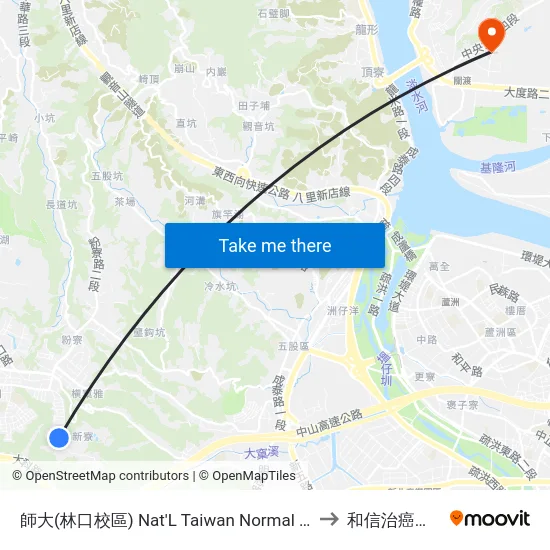 師大(林口校區) Nat'L Taiwan Normal U. Linkou Campus to 和信治癌中心醫院 map