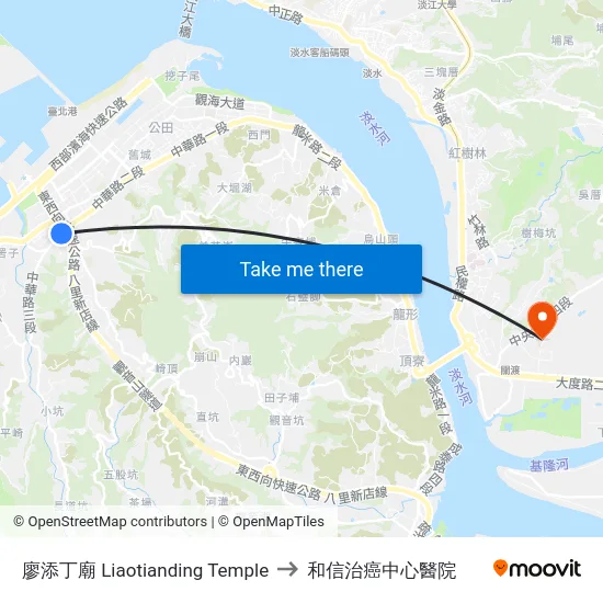 廖添丁廟 Liaotianding Temple to 和信治癌中心醫院 map