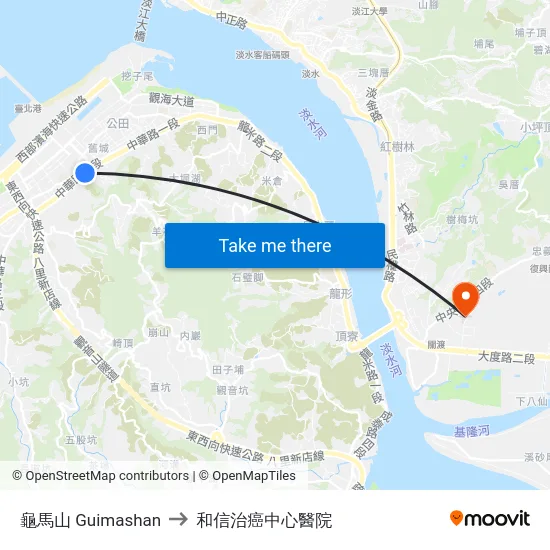 龜馬山 Guimashan to 和信治癌中心醫院 map