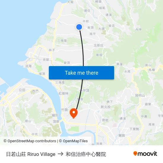 日若山莊 Riruo Village to 和信治癌中心醫院 map
