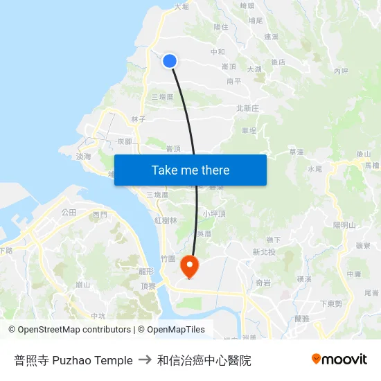 普照寺 Puzhao Temple to 和信治癌中心醫院 map