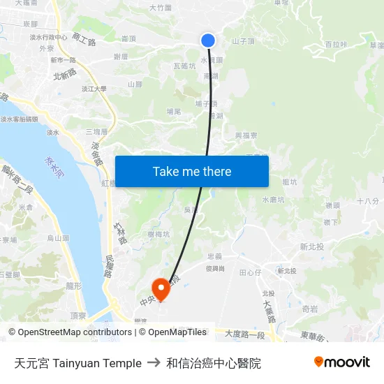 天元宮 Tainyuan Temple to 和信治癌中心醫院 map