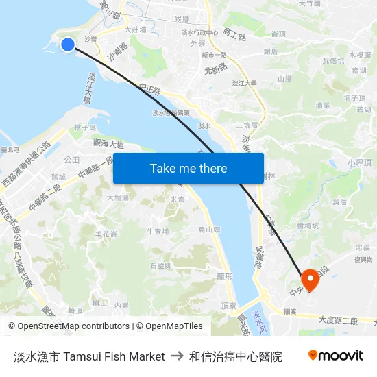 淡水漁市 Tamsui Fish Market to 和信治癌中心醫院 map