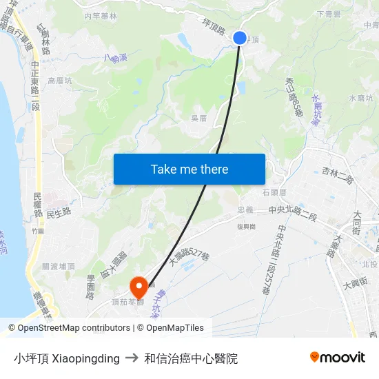 小坪頂 Xiaopingding to 和信治癌中心醫院 map
