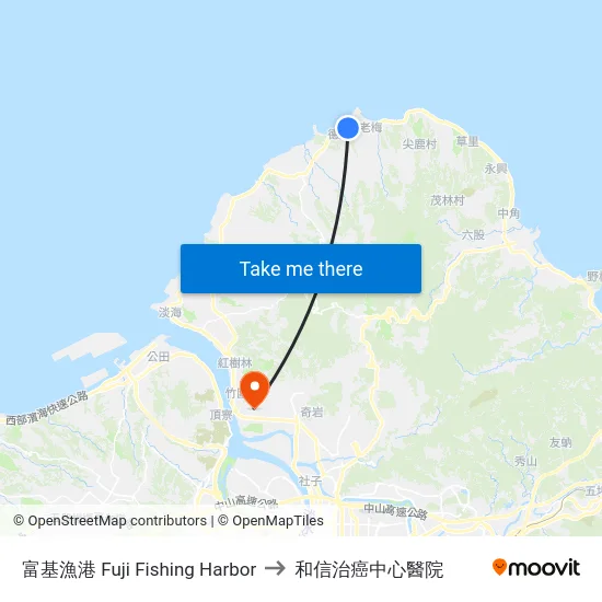 富基漁港 Fuji Fishing Harbor to 和信治癌中心醫院 map