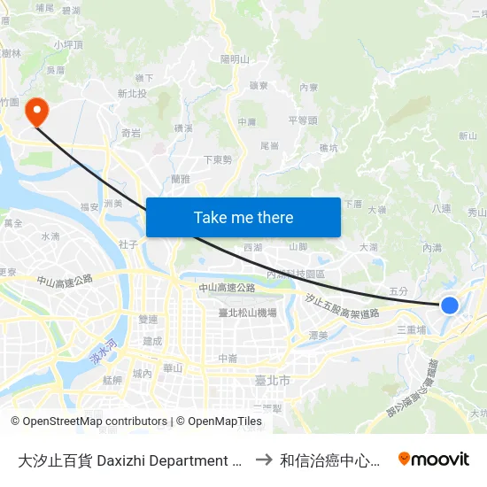 大汐止百貨 Daxizhi Department Store to 和信治癌中心醫院 map