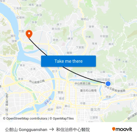 公館山 Gongguanshan to 和信治癌中心醫院 map