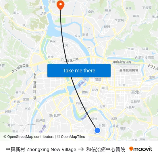 中興新村 Zhongxing New Village to 和信治癌中心醫院 map