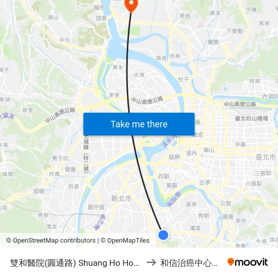 雙和醫院(圓通路) Shuang Ho Hospital to 和信治癌中心醫院 map