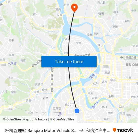 板橋監理站 Banqiao Motor Vehicle Supervision Sta. to 和信治癌中心醫院 map