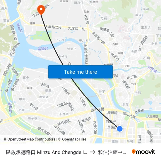 民族承德路口 Minzu And Chengde Intersection to 和信治癌中心醫院 map