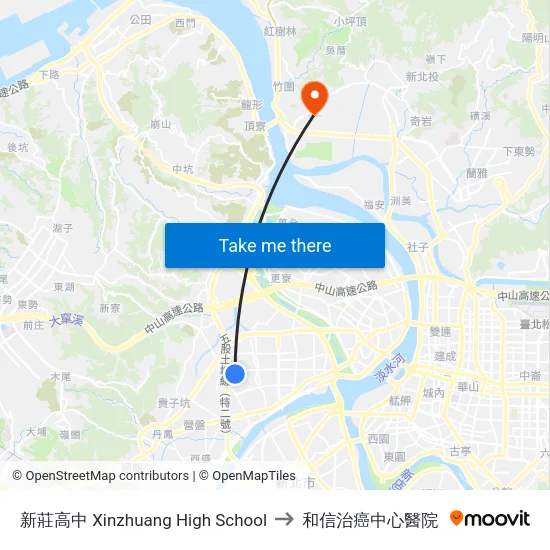 新莊高中 Xinzhuang High School to 和信治癌中心醫院 map