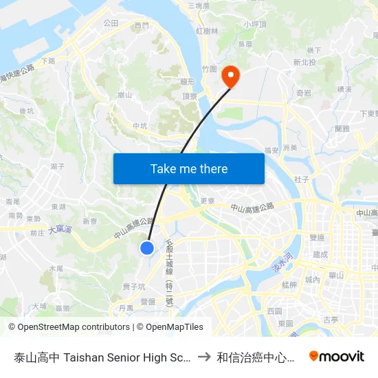 泰山高中 Taishan Senior High School to 和信治癌中心醫院 map