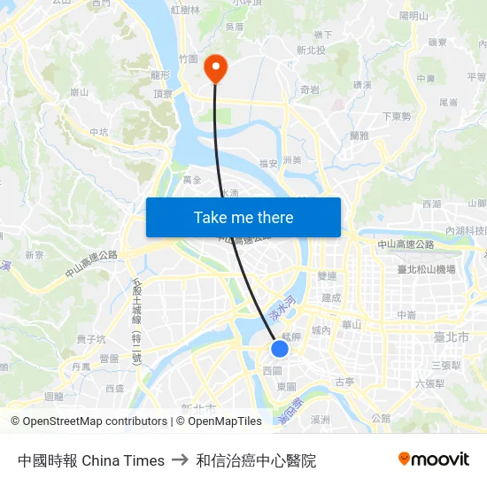 中國時報 China Times to 和信治癌中心醫院 map