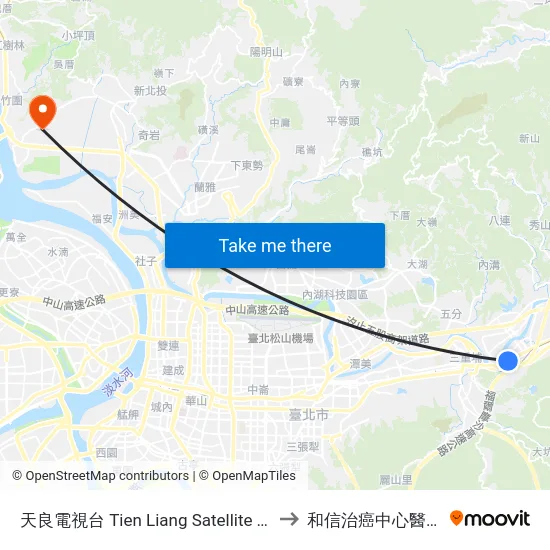 天良電視台 Tien Liang Satellite Tv to 和信治癌中心醫院 map