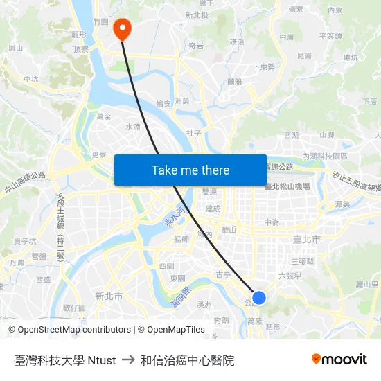 臺灣科技大學 Ntust to 和信治癌中心醫院 map