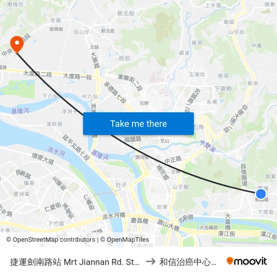 捷運劍南路站 Mrt Jiannan Rd. Station to 和信治癌中心醫院 map