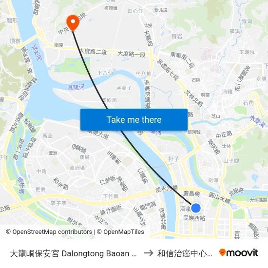 大龍峒保安宮 Dalongtong Baoan Temple to 和信治癌中心醫院 map