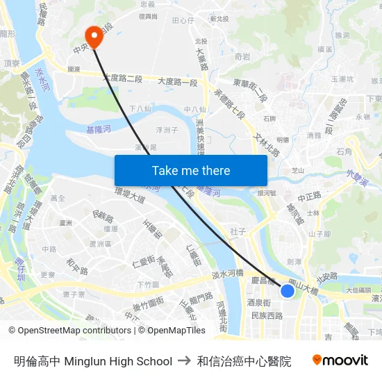 明倫高中 Minglun High School to 和信治癌中心醫院 map