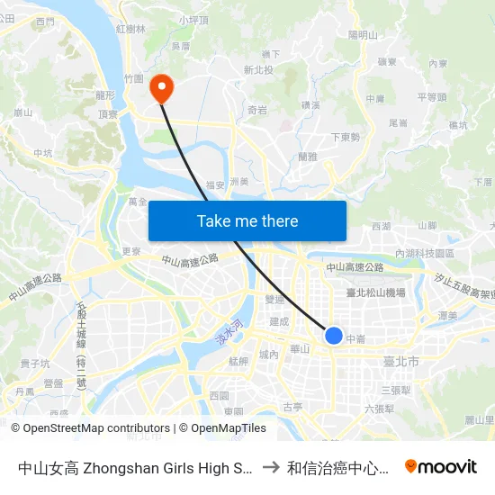 中山女高 Zhongshan Girls High School to 和信治癌中心醫院 map