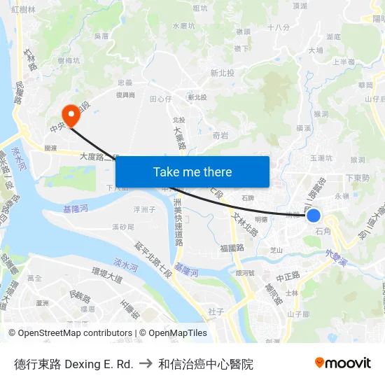 德行東路 Dexing E. Rd. to 和信治癌中心醫院 map