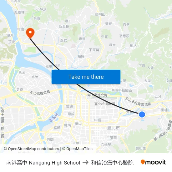 南港高中 Nangang High School to 和信治癌中心醫院 map