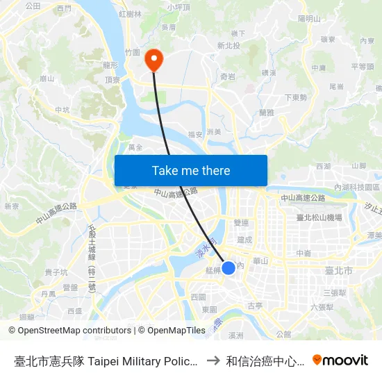臺北市憲兵隊 Taipei Military Police Squad to 和信治癌中心醫院 map