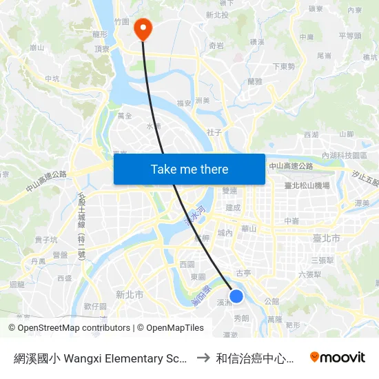 網溪國小 Wangxi Elementary School to 和信治癌中心醫院 map