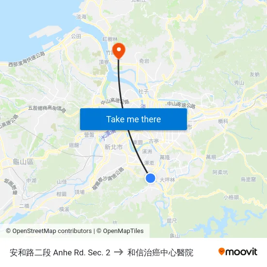 安和路二段 Anhe Rd. Sec. 2 to 和信治癌中心醫院 map