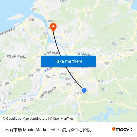 木新市場 Muxin Market to 和信治癌中心醫院 map