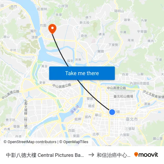中影八德大樓 Central Pictures Bade Bldg. to 和信治癌中心醫院 map