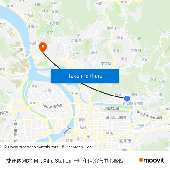 捷運西湖站 Mrt Xihu Station to 和信治癌中心醫院 map