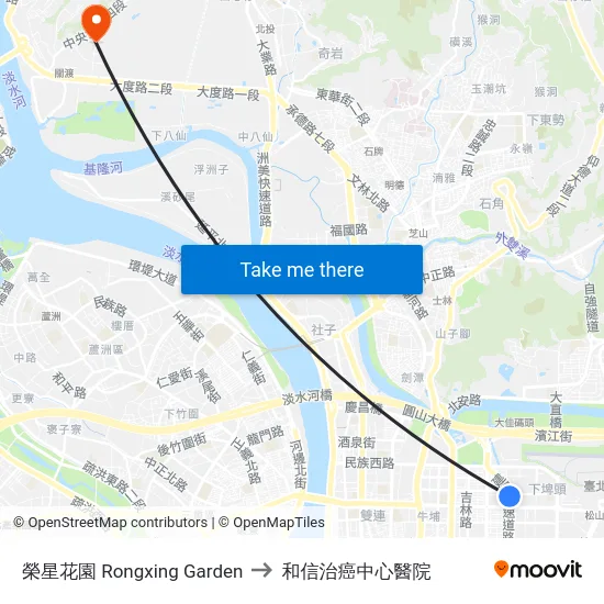 榮星花園 Rongxing Garden to 和信治癌中心醫院 map