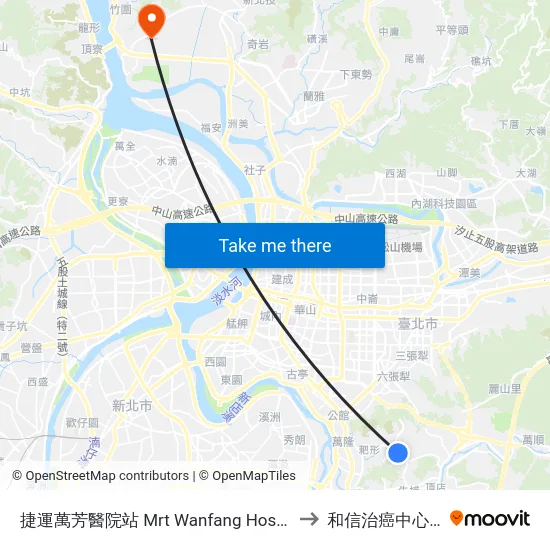 捷運萬芳醫院站 Mrt Wanfang Hospital Sta. to 和信治癌中心醫院 map