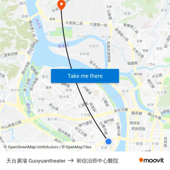 天台廣場 Guoyuantheater to 和信治癌中心醫院 map