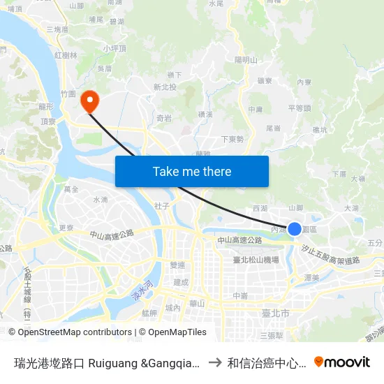 瑞光港墘路口 Ruiguang &Gangqian Roads to 和信治癌中心醫院 map