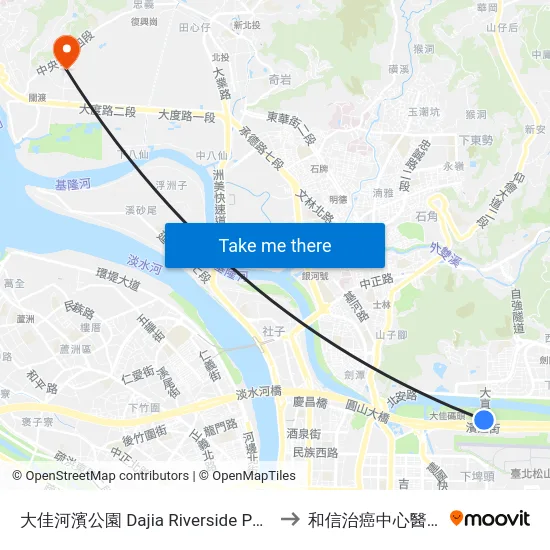 大佳河濱公園 Dajia Riverside Park to 和信治癌中心醫院 map