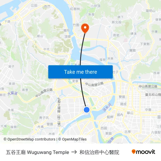 五谷王廟 Wuguwang Temple to 和信治癌中心醫院 map
