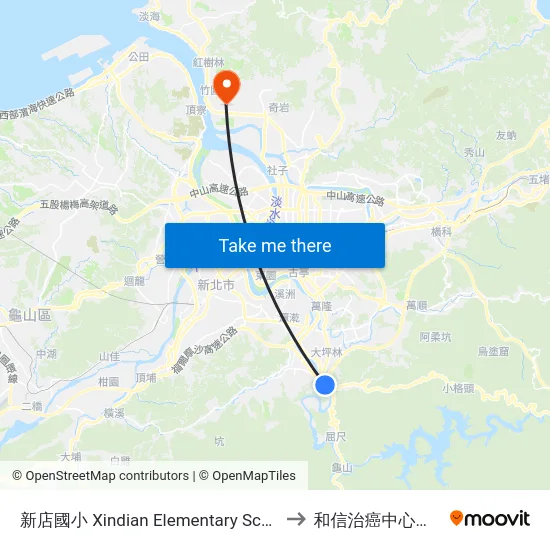 新店國小 Xindian Elementary School to 和信治癌中心醫院 map