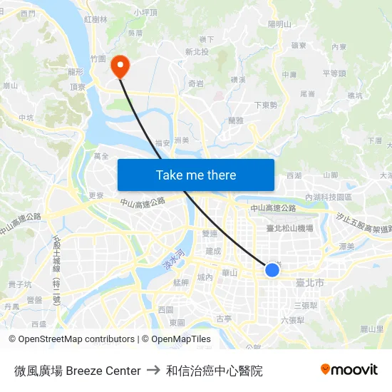 微風廣場 Breeze Center to 和信治癌中心醫院 map