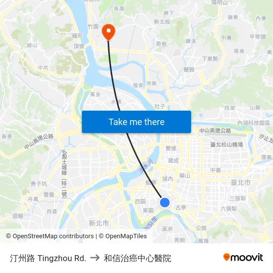 汀州路 Tingzhou Rd. to 和信治癌中心醫院 map
