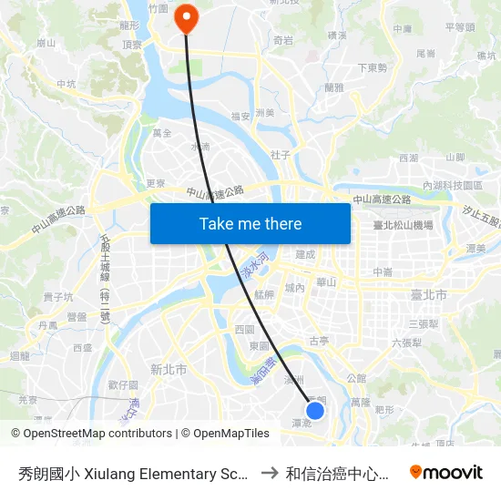 秀朗國小 Xiulang Elementary School to 和信治癌中心醫院 map