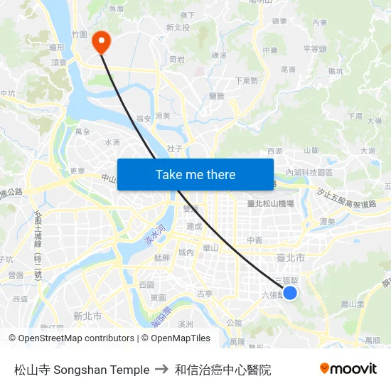 松山寺 Songshan Temple to 和信治癌中心醫院 map