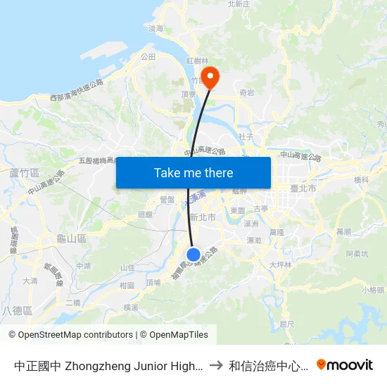 中正國中 Zhongzheng Junior High School to 和信治癌中心醫院 map