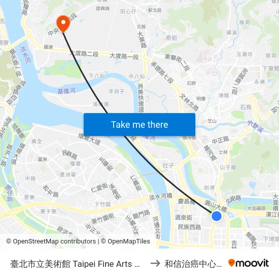 臺北市立美術館 Taipei Fine Arts Museum to 和信治癌中心醫院 map