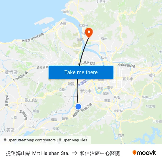 捷運海山站 Mrt Haishan Sta. to 和信治癌中心醫院 map