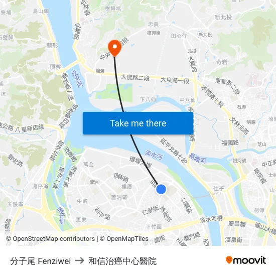 分子尾 Fenziwei to 和信治癌中心醫院 map