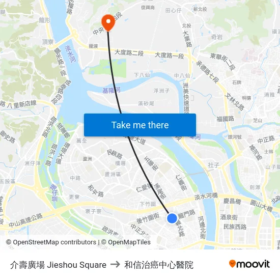 介壽廣場 Jieshou Square to 和信治癌中心醫院 map